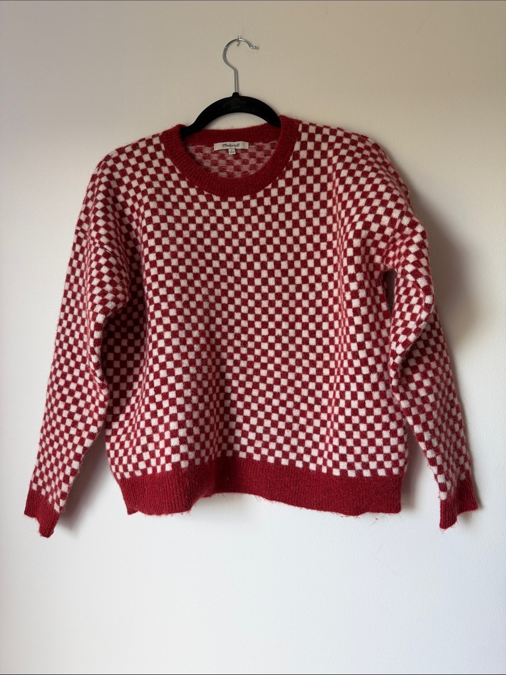 Checkerboard Crewneck Sweater - Red & White